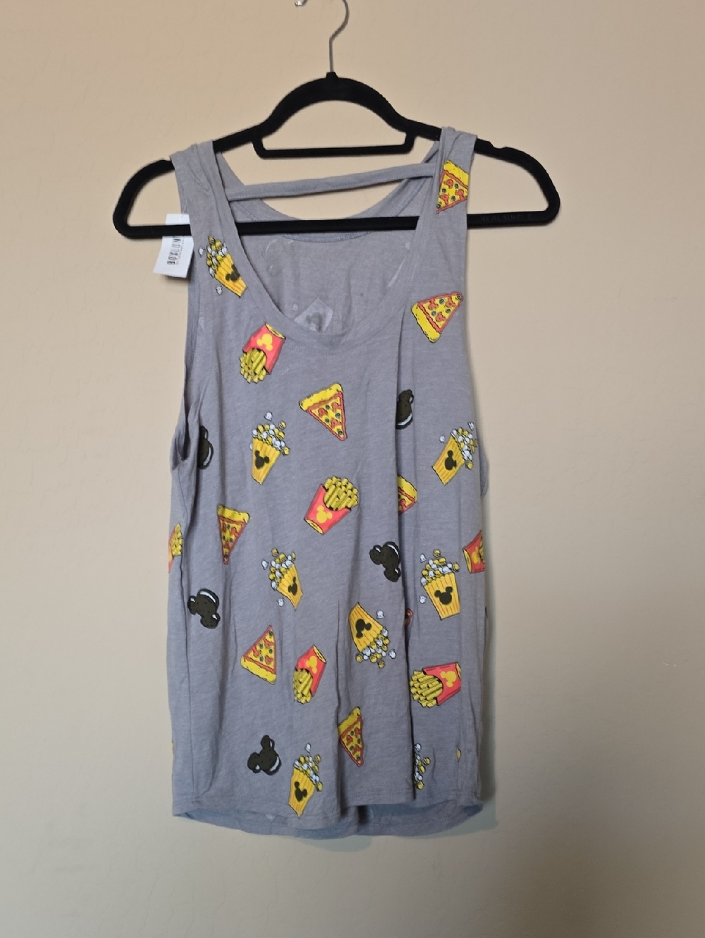 Gray Graphic Tank with Mickey Heads, Pizza & Fries Print NWT